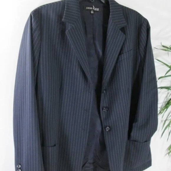Anne Klein Wool Blend Blazer Navy Blue Pinstripe Classic - Picture 4 of 4